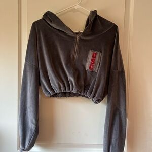 Gray Cropped Hoodie with Red USC Logo 414